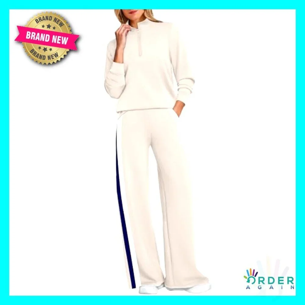 Women's Two Piece Lounge Set Wide Leg Pants Sweatsuit Travel Outfit Cozy